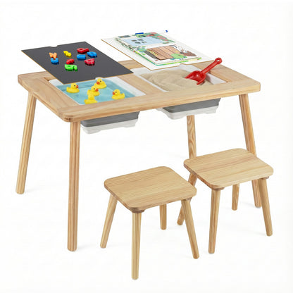 Wooden Kids Activity Table Set with 2 Foldable Storage Bins, Natural Kids Table & Chair Sets at Gallery Canada