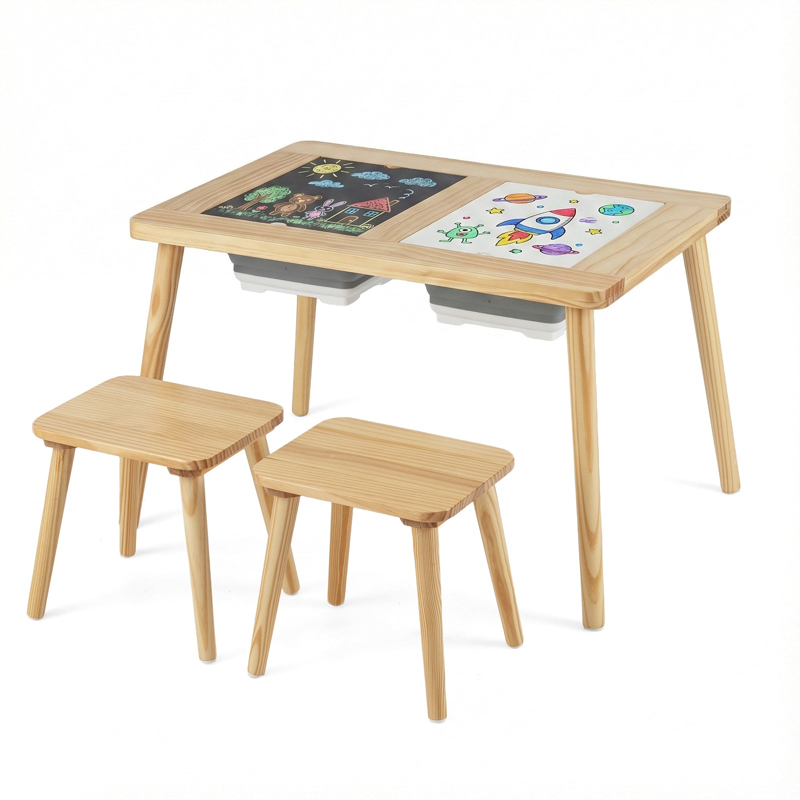 Wooden Kids Activity Table Set with 2 Foldable Storage Bins, Natural Kids Table & Chair Sets at Gallery Canada