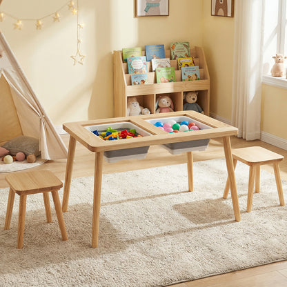 Wooden Kids Activity Table Set with 2 Foldable Storage Bins, Natural Kids Table & Chair Sets at Gallery Canada