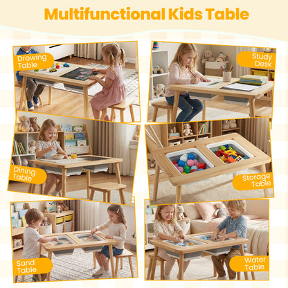 Wooden Kids Activity Table Set with 2 Foldable Storage Bins, Natural Kids Table & Chair Sets at Gallery Canada