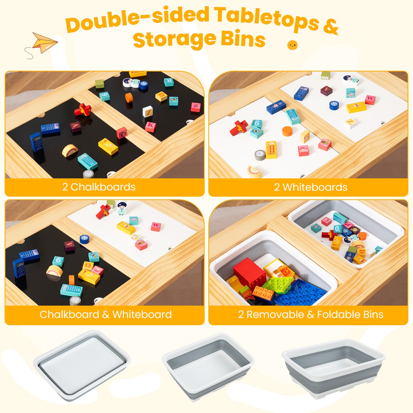 Wooden Kids Activity Table Set with 2 Foldable Storage Bins, Natural Kids Table & Chair Sets at Gallery Canada