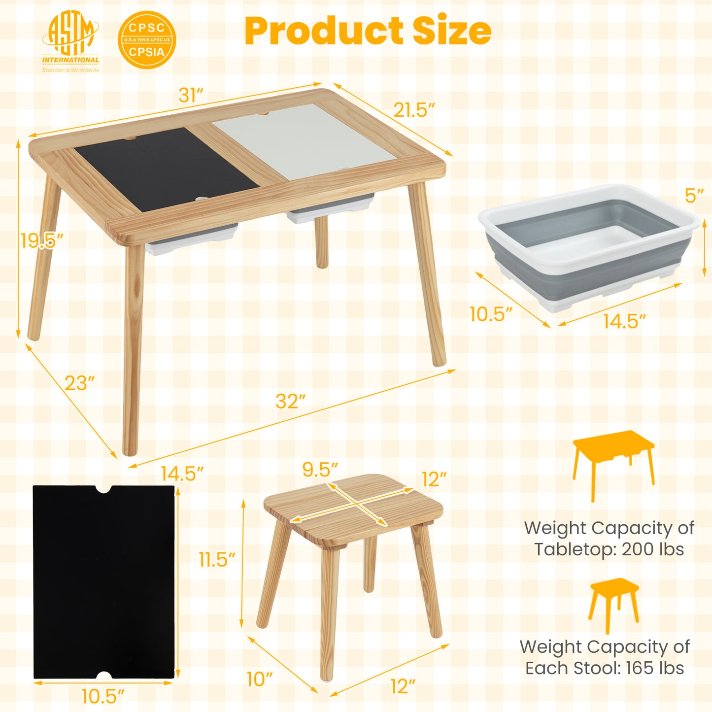 Wooden Kids Activity Table Set with 2 Foldable Storage Bins, Natural Kids Table & Chair Sets at Gallery Canada