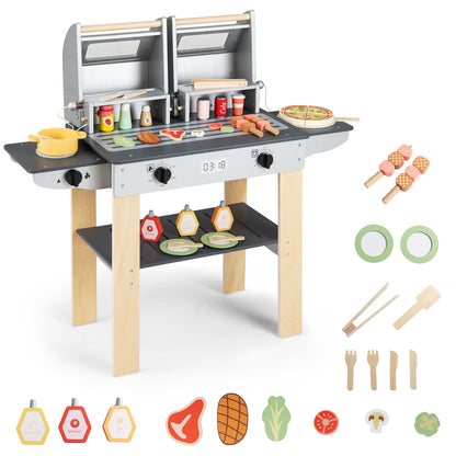 Wooden Kids Barbecue Grill Playset With Tools, Foods, Gray Play Kitchen Sets at Gallery Canada