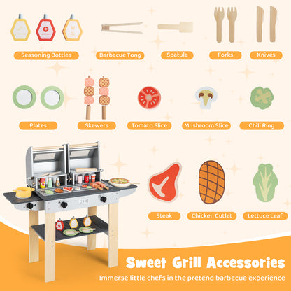 Wooden Kids Barbecue Grill Playset With Tools, Foods, Gray Play Kitchen Sets at Gallery Canada