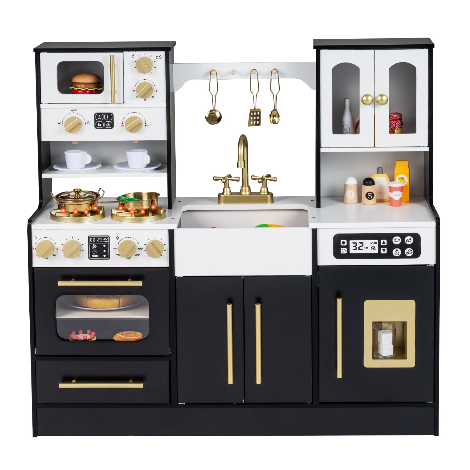 Wooden Kids Kitchen Playset, Realistic Lights And Sounds, Black Play Kitchen Sets at Gallery Canada