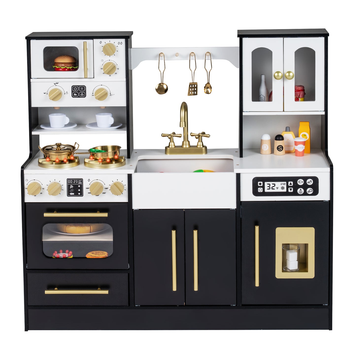 Wooden Kids Kitchen Playset, Realistic Lights And Sounds, Black Play Kitchen Sets at Gallery Canada