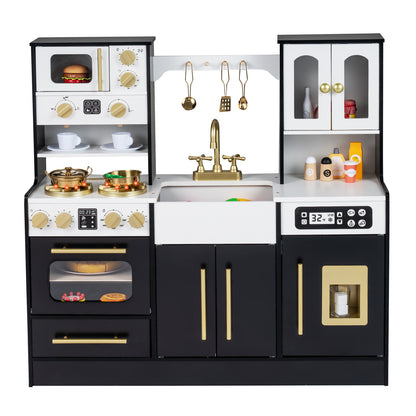 Wooden Kids Kitchen Playset, Realistic Lights And Sounds, Black Play Kitchen Sets at Gallery Canada