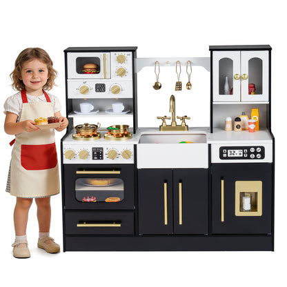 Wooden Kids Kitchen Playset, Realistic Lights And Sounds, Black Play Kitchen Sets at Gallery Canada