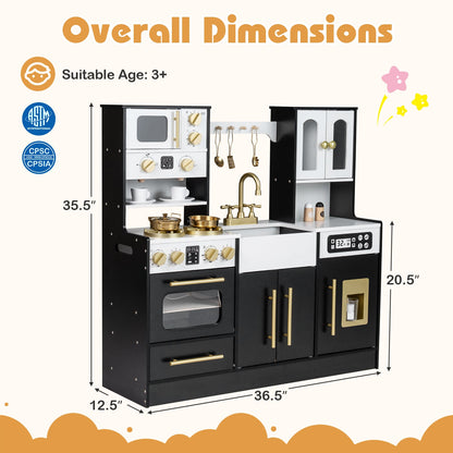 Wooden Kids Kitchen Playset, Realistic Lights And Sounds, Black Play Kitchen Sets at Gallery Canada