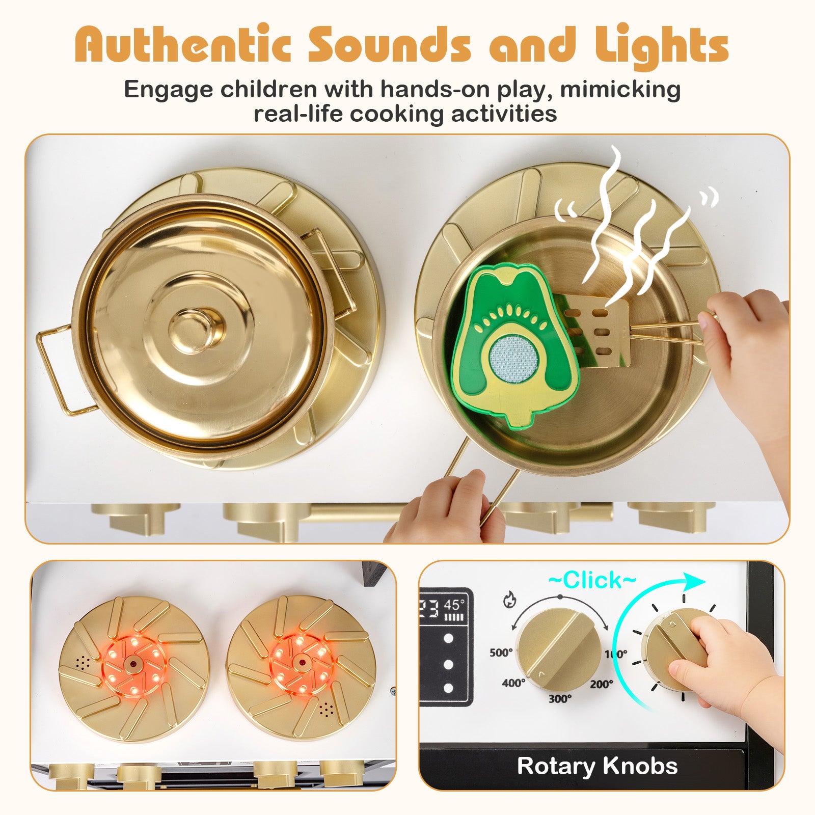 Wooden Kids Kitchen Playset, Realistic Lights And Sounds, Black Play Kitchen Sets at Gallery Canada