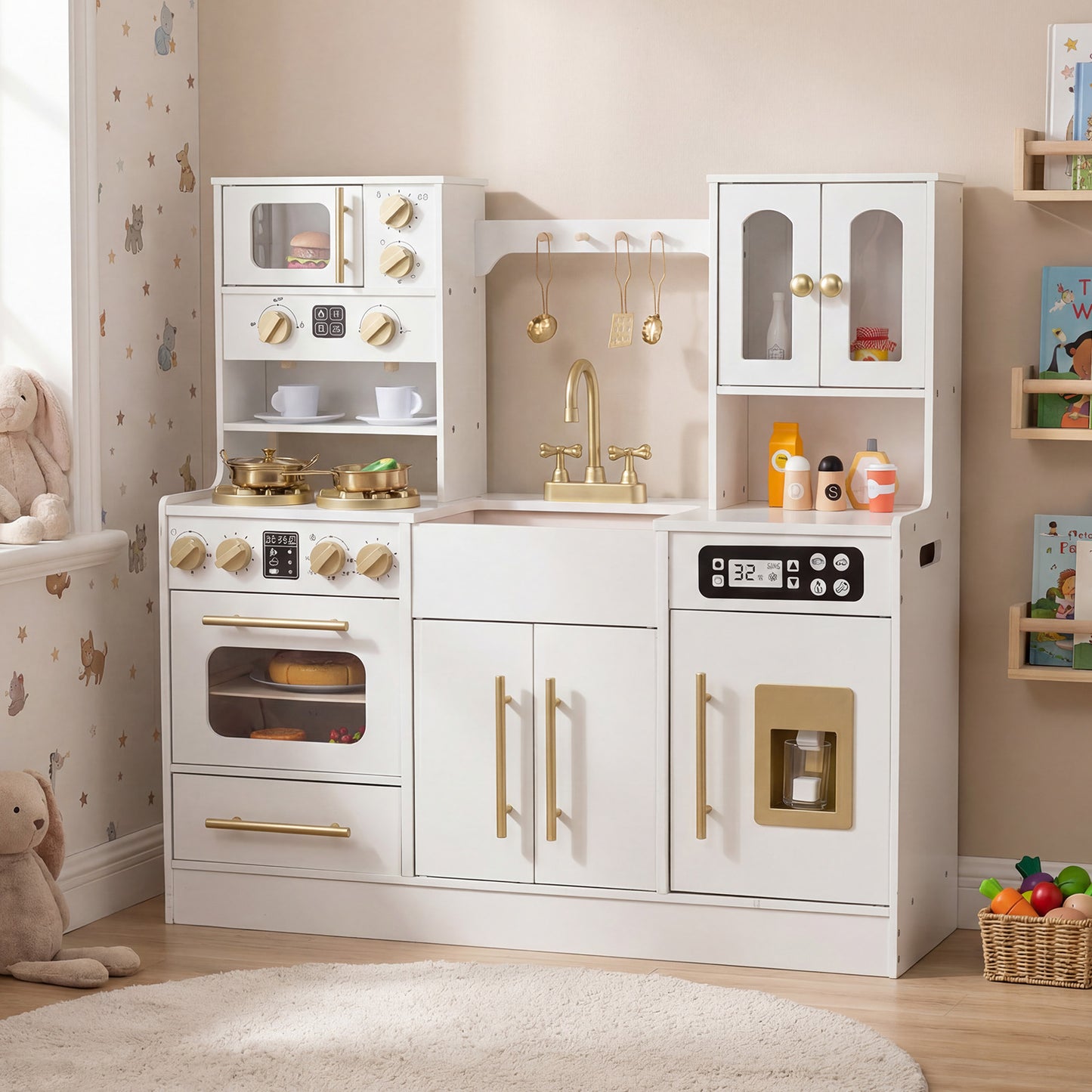 Wooden Kids Kitchen Playset, Realistic Lights And Sounds, White Play Kitchen Sets at Gallery Canada