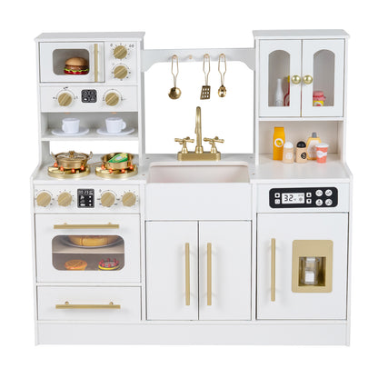 Wooden Kids Kitchen Playset, Realistic Lights And Sounds, White Play Kitchen Sets White at Gallery Canada