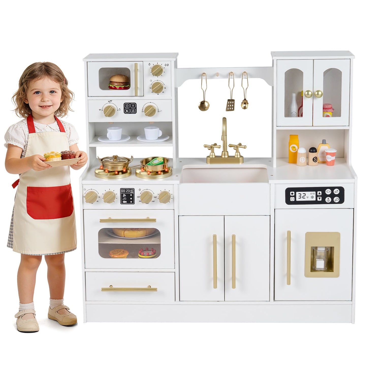 Wooden Kids Kitchen Playset, Realistic Lights And Sounds, White Play Kitchen Sets at Gallery Canada