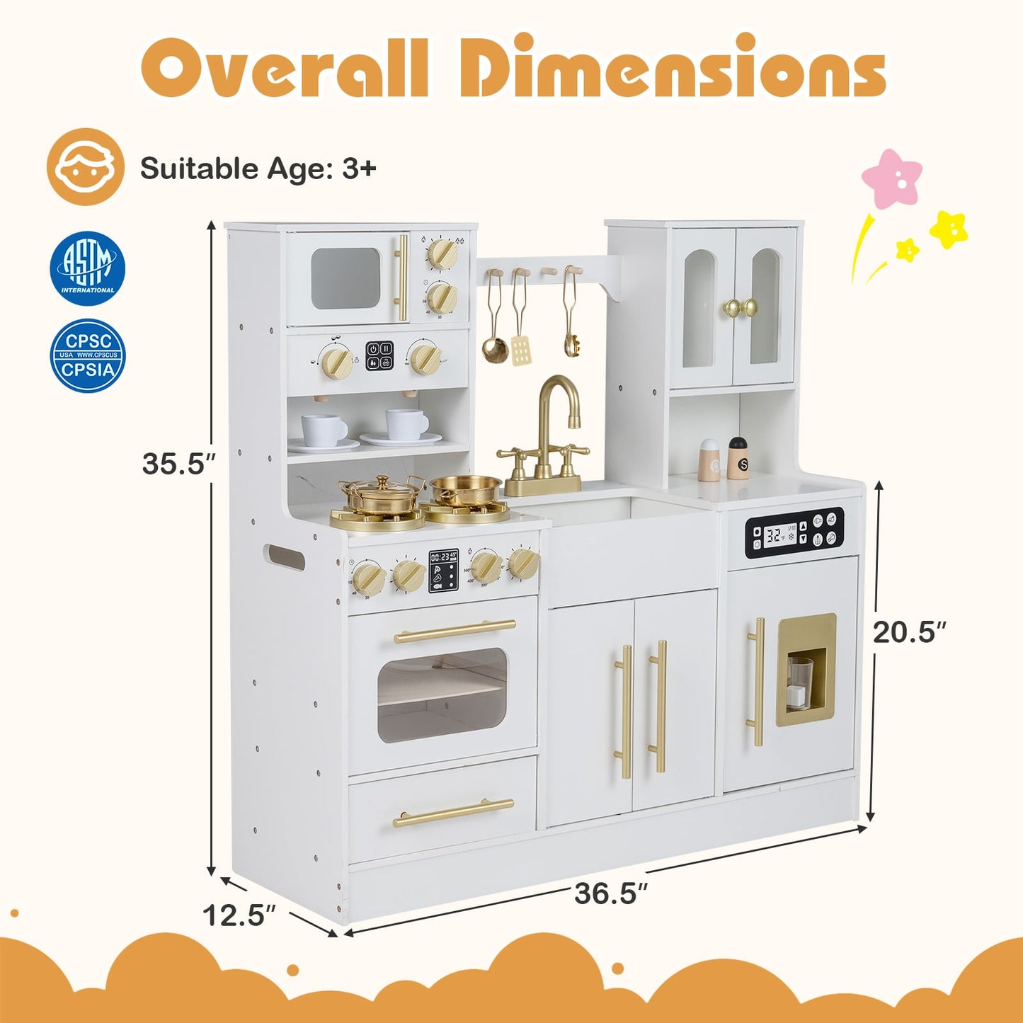 Wooden Kids Kitchen Playset, Realistic Lights And Sounds, White Play Kitchen Sets at Gallery Canada