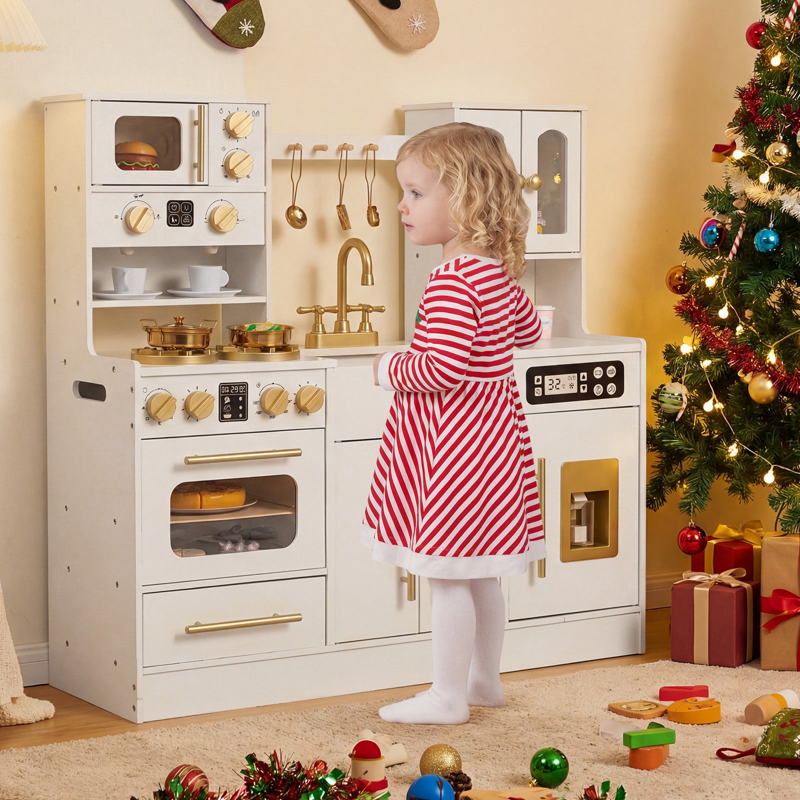 Wooden Kids Kitchen Playset, Realistic Lights And Sounds, White Play Kitchen Sets at Gallery Canada