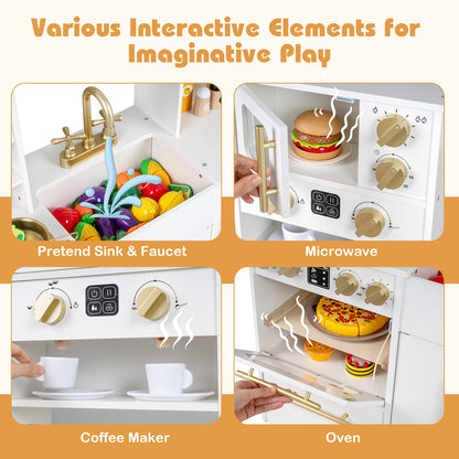 Wooden Kids Kitchen Playset, Realistic Lights And Sounds, White Play Kitchen Sets at Gallery Canada