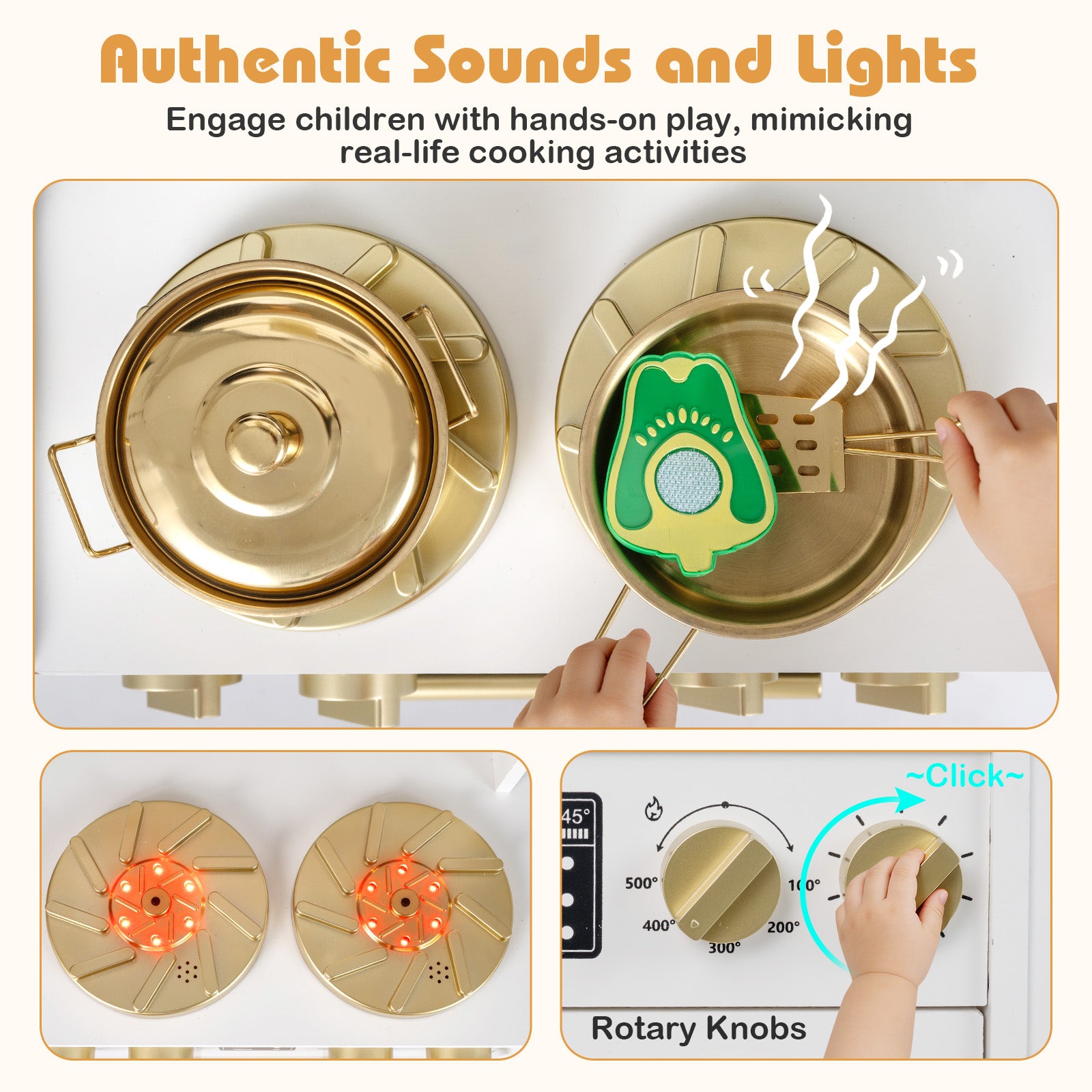 Wooden Kids Kitchen Playset, Realistic Lights And Sounds, White Play Kitchen Sets at Gallery Canada