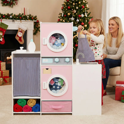 Wooden Kids Laundry Playset with Laundry Detergent Bottle and Clothes Hangers, Pink Play Kitchen Sets at Gallery Canada