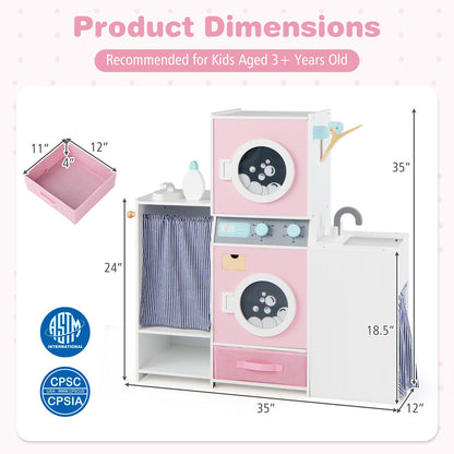 Wooden Kids Laundry Playset with Laundry Detergent Bottle and Clothes Hangers, Pink Play Kitchen Sets at Gallery Canada