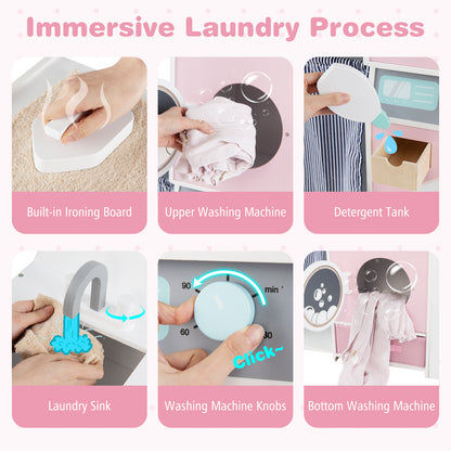 Wooden Kids Laundry Playset with Laundry Detergent Bottle and Clothes Hangers, Pink Play Kitchen Sets at Gallery Canada