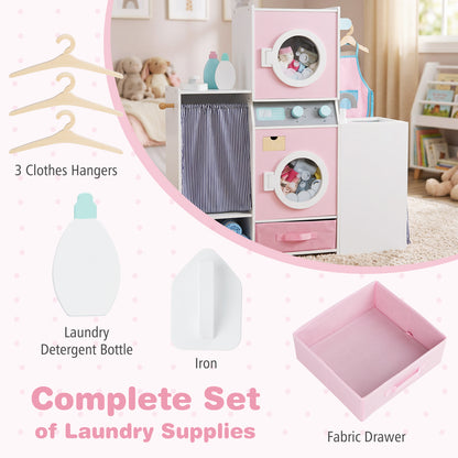 Wooden Kids Laundry Playset with Laundry Detergent Bottle and Clothes Hangers, Pink Play Kitchen Sets at Gallery Canada