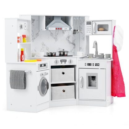 Wooden Kids Play Kitchen Playset with Realistic Lights and Sounds, White Play Kitchen Sets White at Gallery Canada