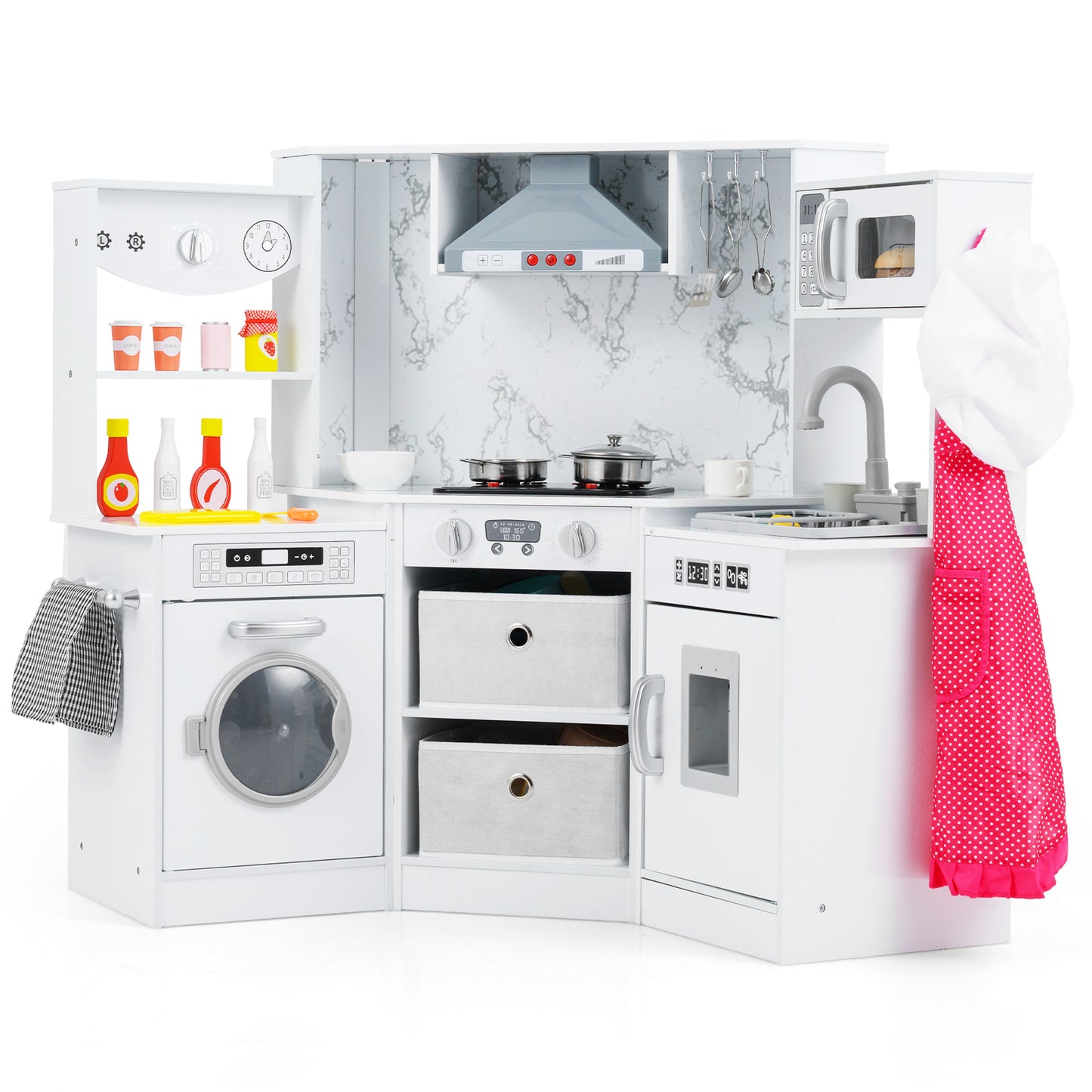 Wooden Kids Play Kitchen Playset with Realistic Lights and Sounds, White Play Kitchen Sets at Gallery Canada
