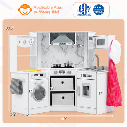 Wooden Kids Play Kitchen Playset with Realistic Lights and Sounds, White Play Kitchen Sets at Gallery Canada