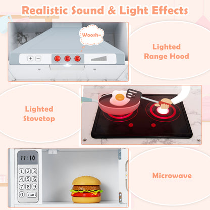 Wooden Kids Play Kitchen Playset with Realistic Lights and Sounds, White Play Kitchen Sets at Gallery Canada