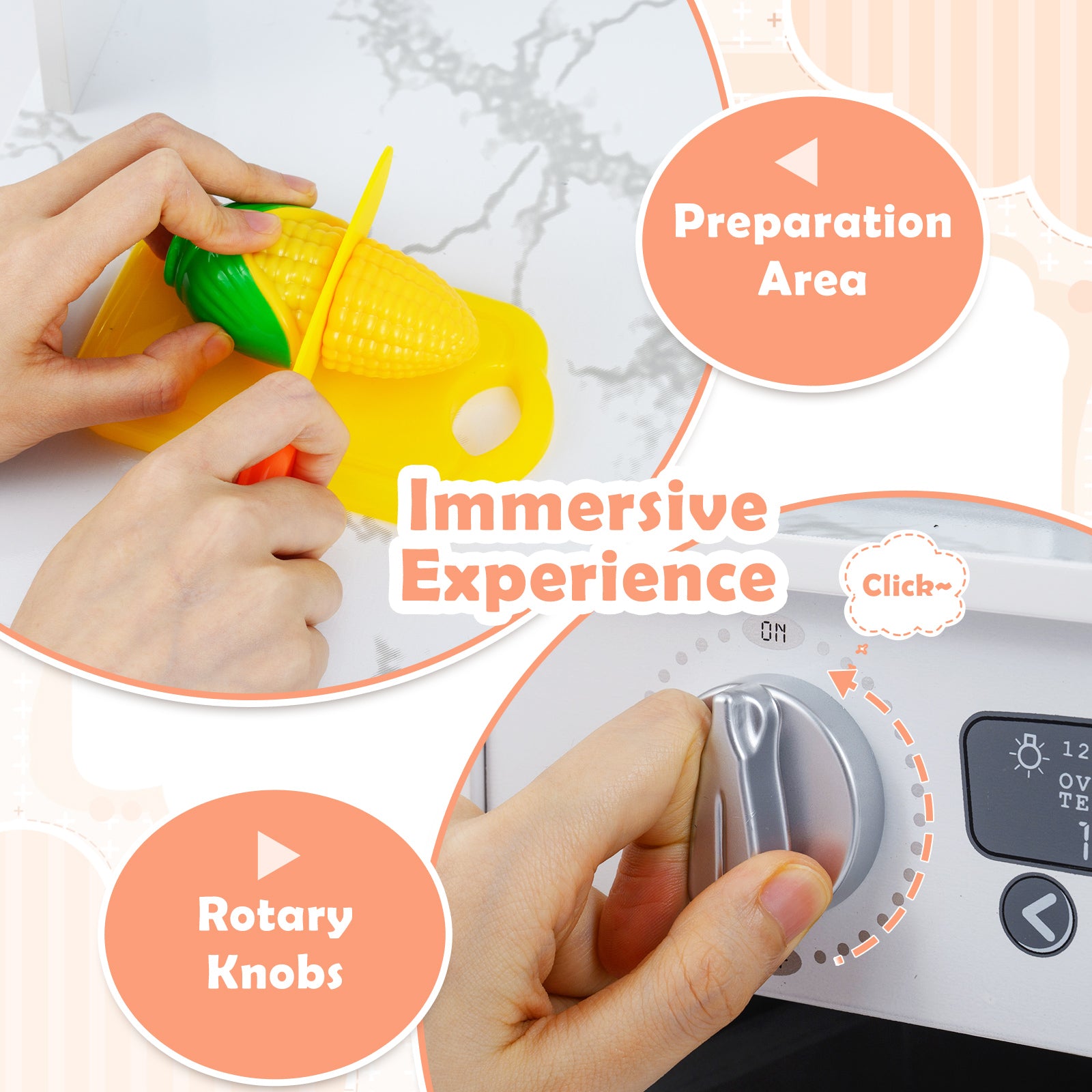 Wooden Kids Play Kitchen Playset with Realistic Lights and Sounds, White Play Kitchen Sets at Gallery Canada