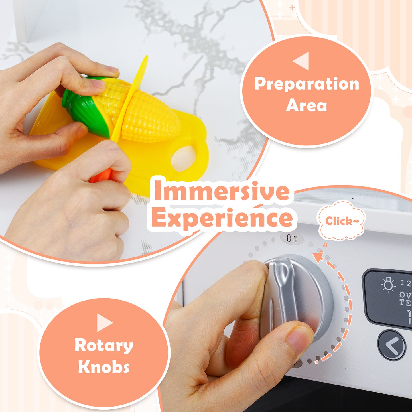 Wooden Kids Play Kitchen Playset with Realistic Lights and Sounds, White Play Kitchen Sets at Gallery Canada