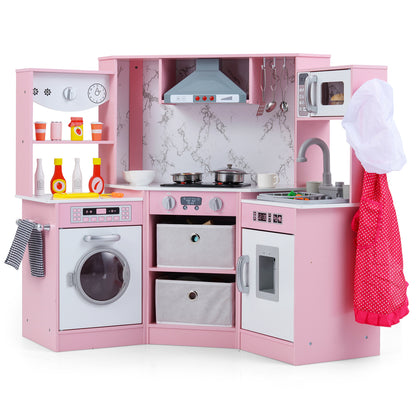 Wooden Kids Play Kitchen Playset with Realistic Lights and Sounds, Pink Play Kitchen Sets at Gallery Canada