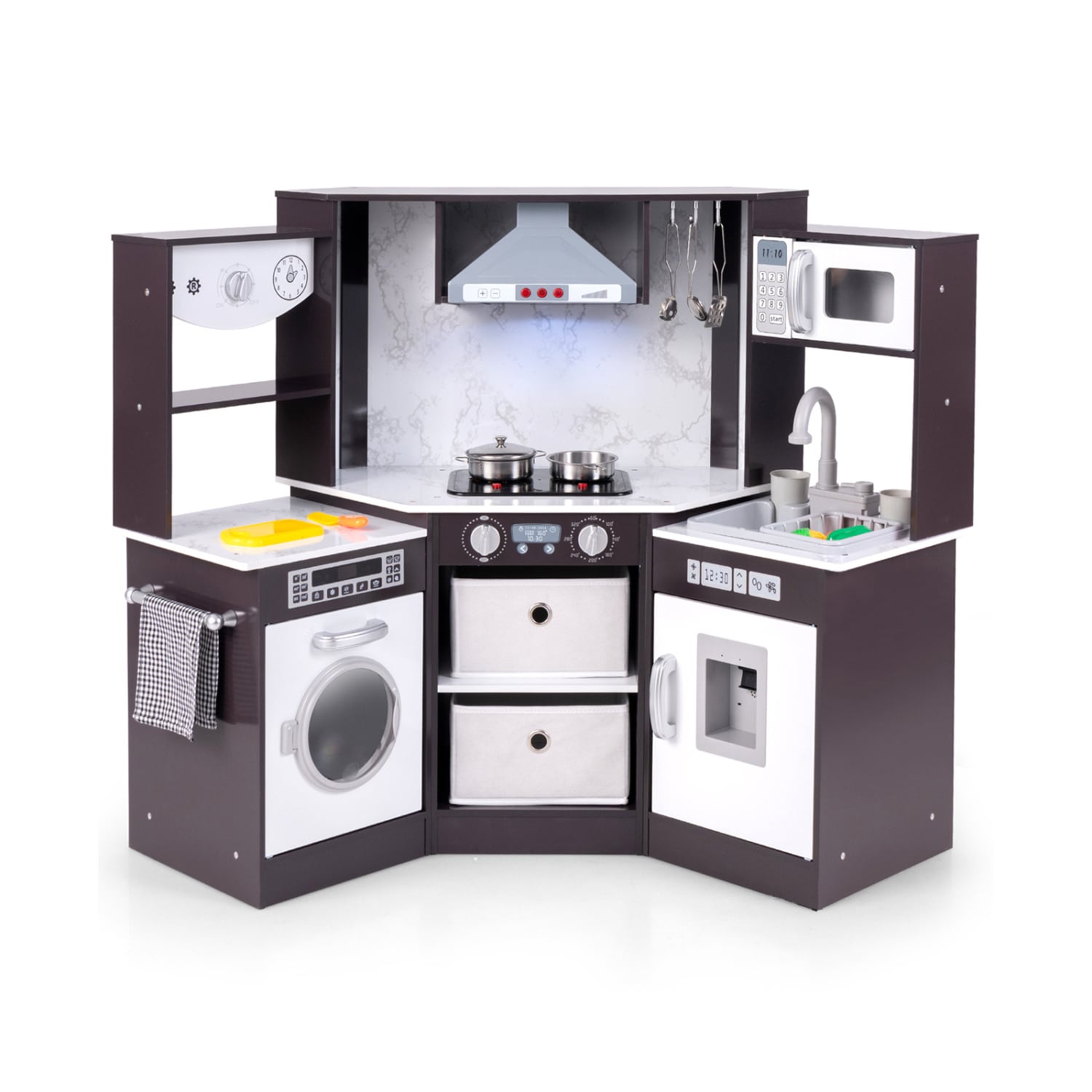 Wooden Kids Play Kitchen Playset, Realistic Lights And Sounds, Coffee Play Kitchen Sets at Gallery Canada