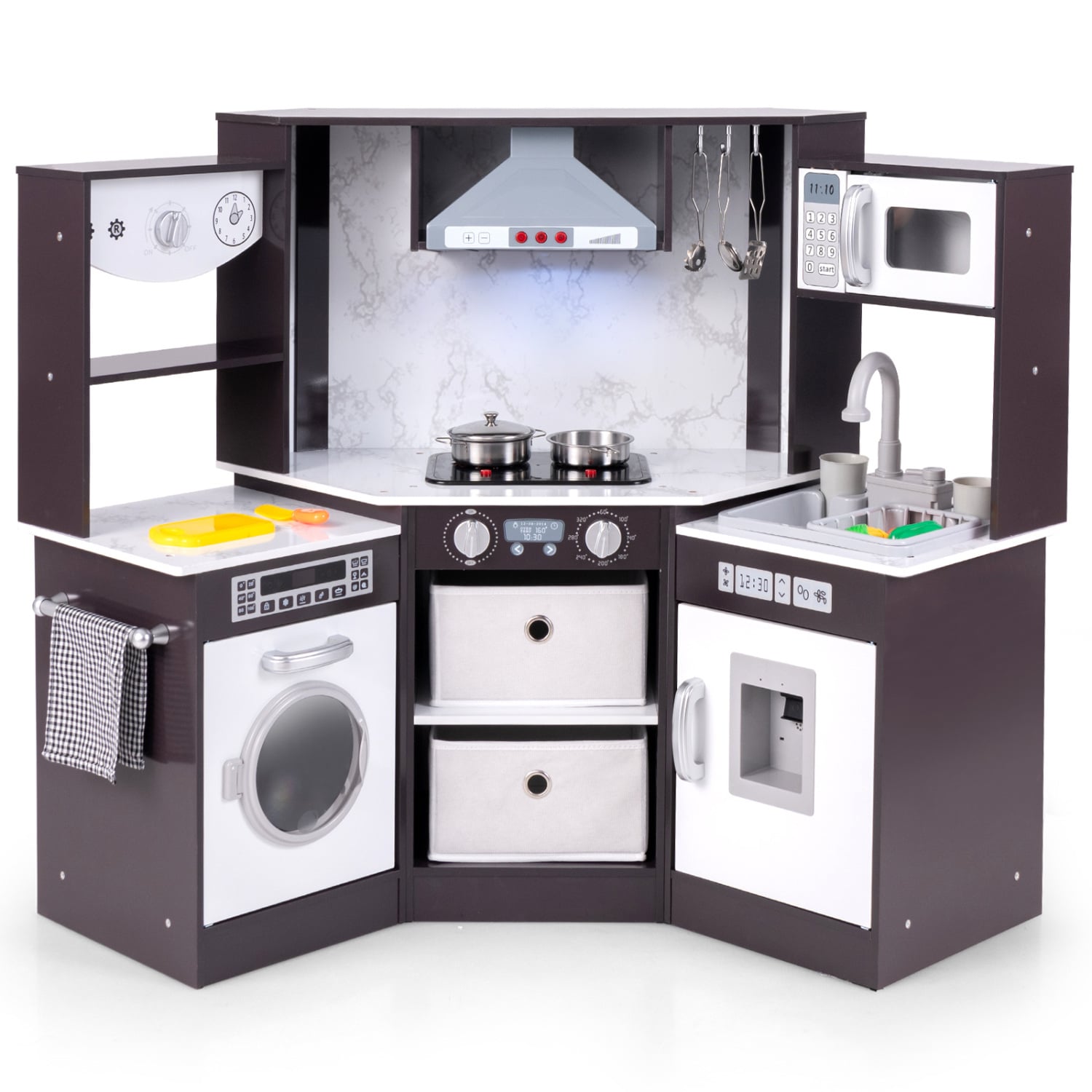 Wooden Kids Play Kitchen Playset, Realistic Lights And Sounds, Coffee Play Kitchen Sets at Gallery Canada