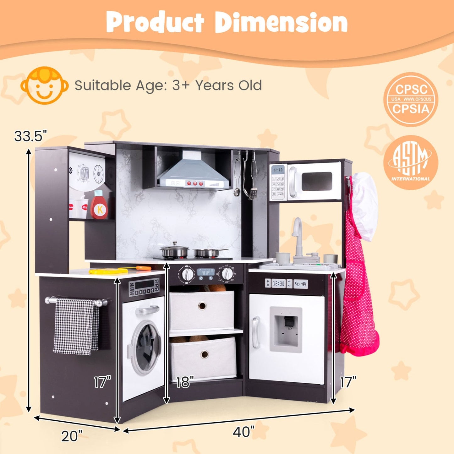 Wooden Kids Play Kitchen Playset, Realistic Lights And Sounds, Coffee Play Kitchen Sets at Gallery Canada