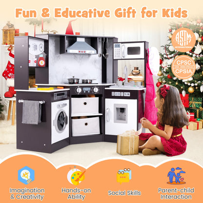 Wooden Kids Play Kitchen Playset, Realistic Lights And Sounds, Coffee Play Kitchen Sets at Gallery Canada