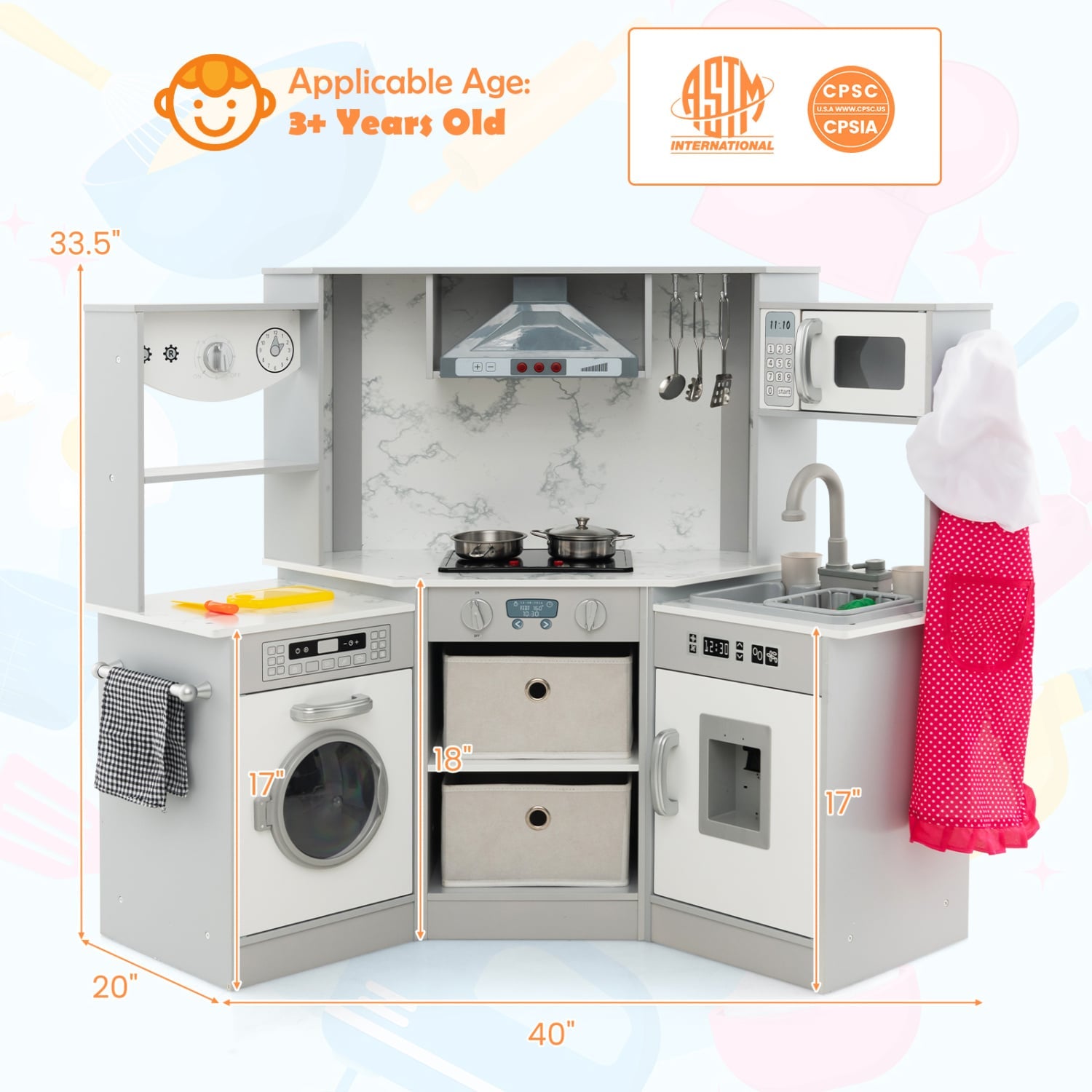 Wooden Kids Play Kitchen Playset, Realistic Lights And Sounds, Gray Play Kitchen Sets at Gallery Canada