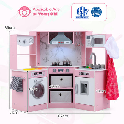 Wooden Kids Play Kitchen Playset with Realistic Lights and Sounds, Pink Play Kitchen Sets at Gallery Canada