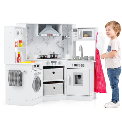 Wooden Kids Play Kitchen Playset with Realistic Lights and Sounds, White Play Kitchen Sets at Gallery Canada