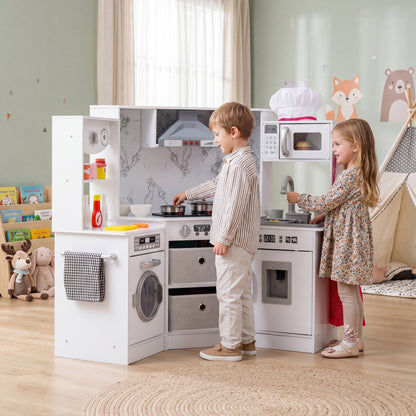 Wooden Kids Play Kitchen Playset with Realistic Lights and Sounds, White Play Kitchen Sets at Gallery Canada