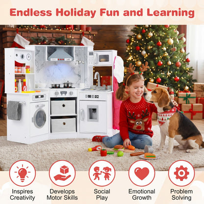 Wooden Kids Play Kitchen Playset with Realistic Lights and Sounds, White Play Kitchen Sets at Gallery Canada
