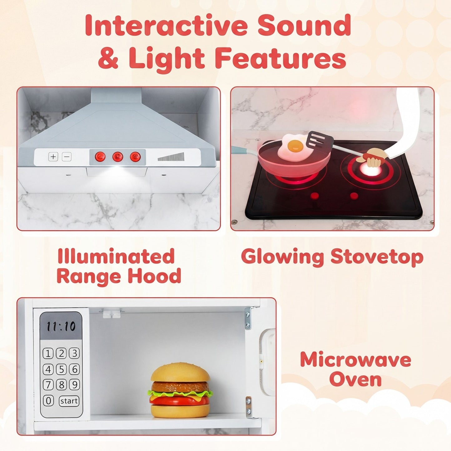 Wooden Kids Play Kitchen Playset with Realistic Lights and Sounds, White Play Kitchen Sets at Gallery Canada