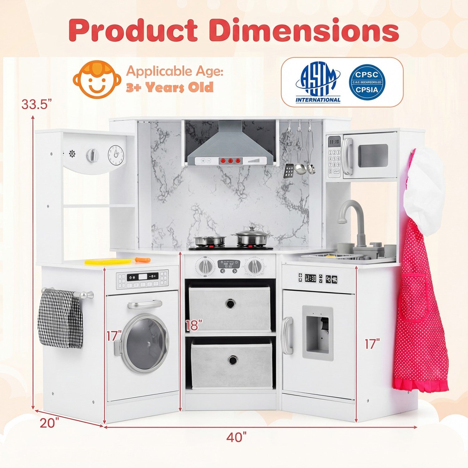 Wooden Kids Play Kitchen Playset with Realistic Lights and Sounds, White Play Kitchen Sets at Gallery Canada