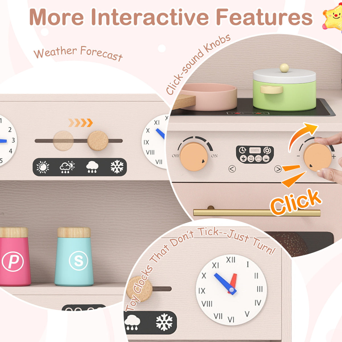 Kids Wooden Play Kitchen, Microwave, Coffee Maker, Pink
