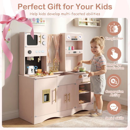 Kids Wooden Play Kitchen, Microwave, Coffee Maker, Pink