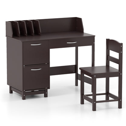 Kids Study Desk And Chair Set, With Drawer And Storage Cabinets, Dark Brown Kids Table & Chair Sets at Gallery Canada