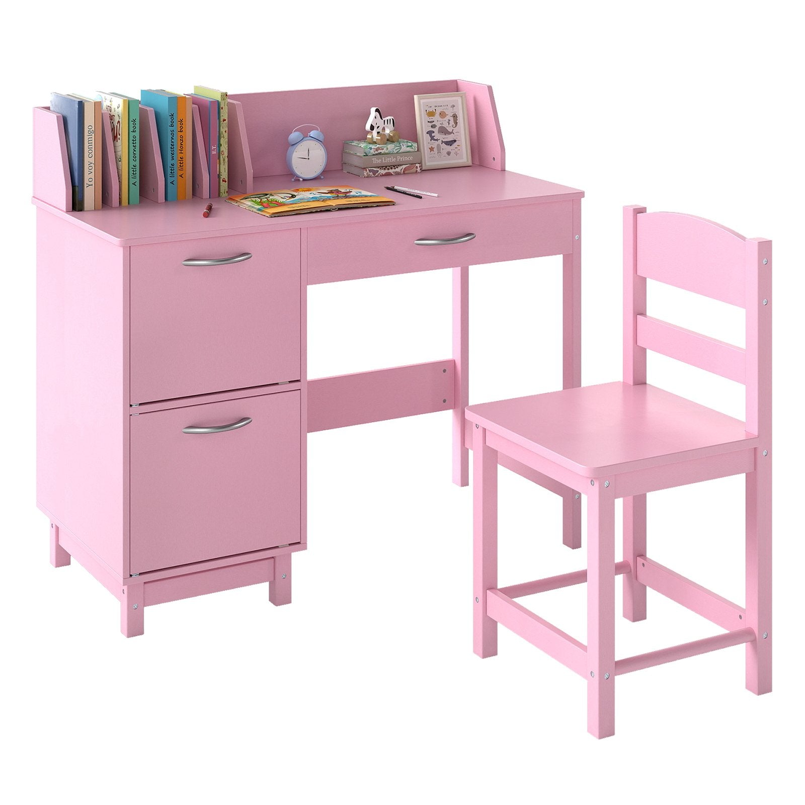 Wooden Kids Study Desk and Chair Set Student Workstation, Pink Kids Table & Chair Sets Pink at Gallery Canada
