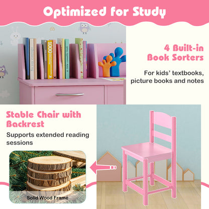 Wooden Kids Study Desk and Chair Set Student Workstation, Pink Kids Table & Chair Sets at Gallery Canada