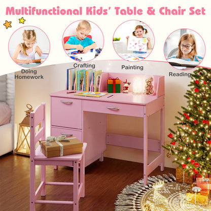 Wooden Kids Study Desk and Chair Set Student Workstation, Pink Kids Table & Chair Sets at Gallery Canada