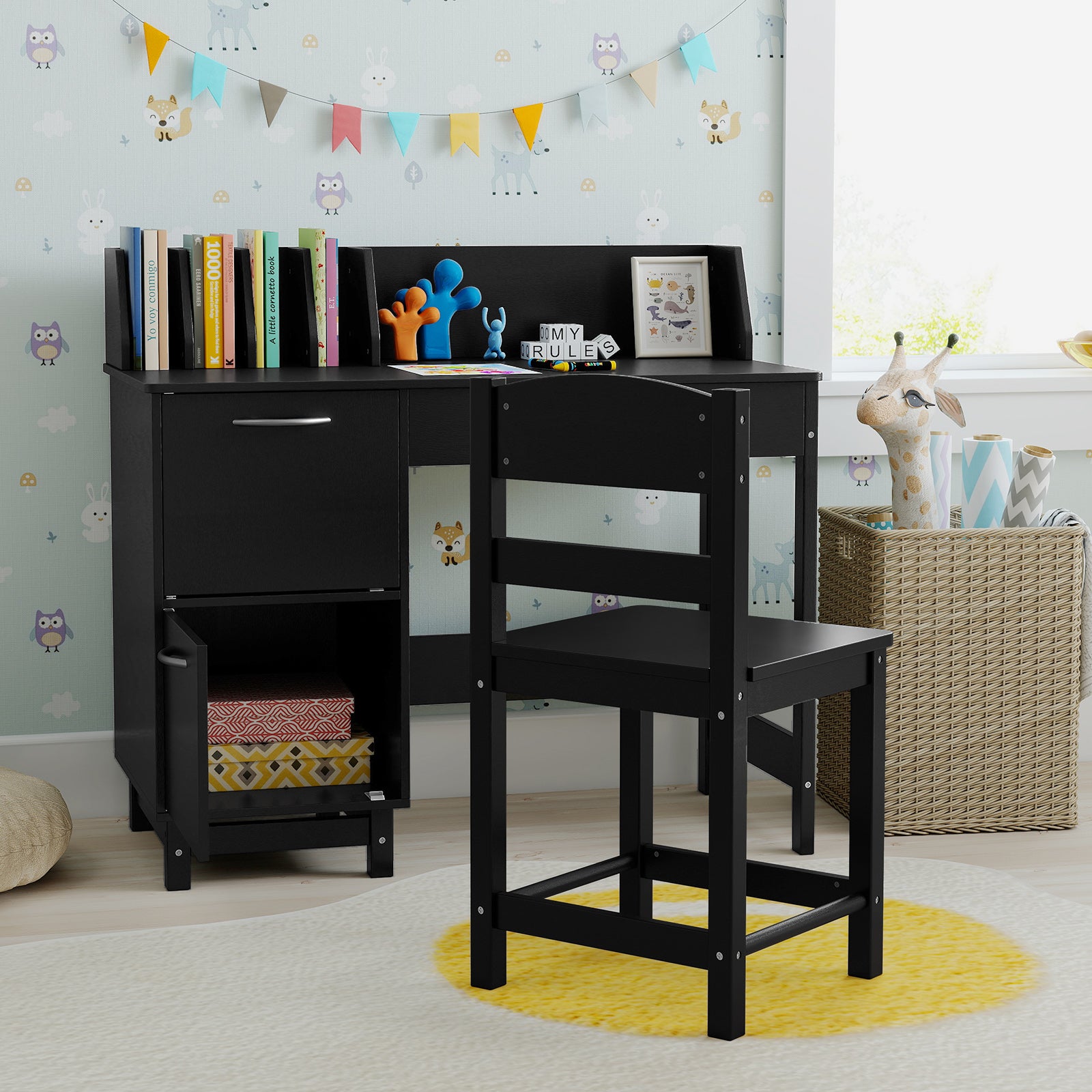 Wooden Kids Study Desk and Chair Set Student Workstation, Black Kids Table & Chair Sets at Gallery Canada